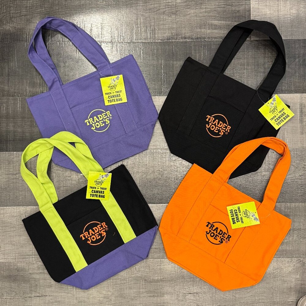 Trader Joes Mini Halloween Canvas Tote Bags Set of 4